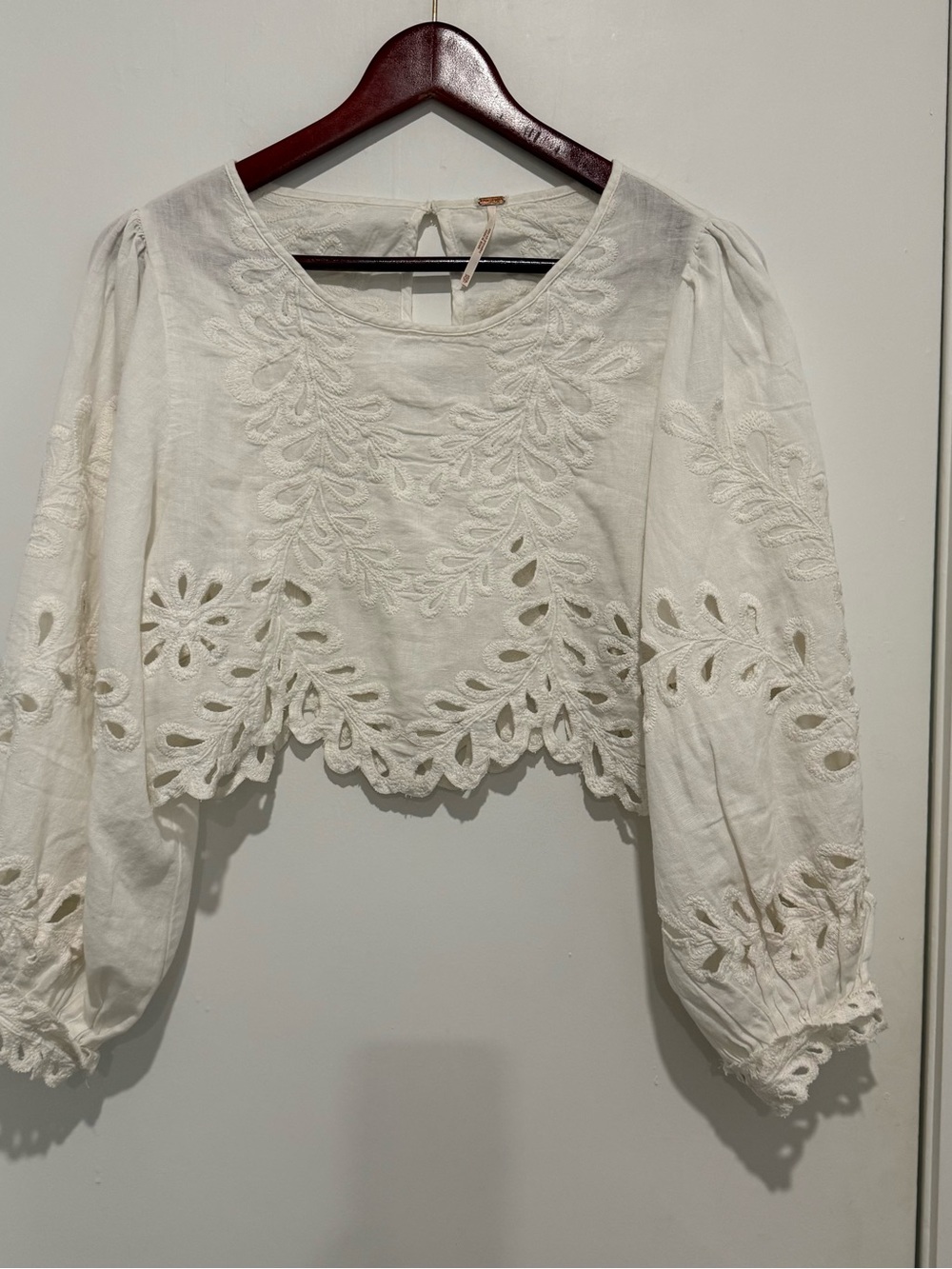 Free People Oleander Eyelet Embroidered Crop Top White XS Cotton Linen